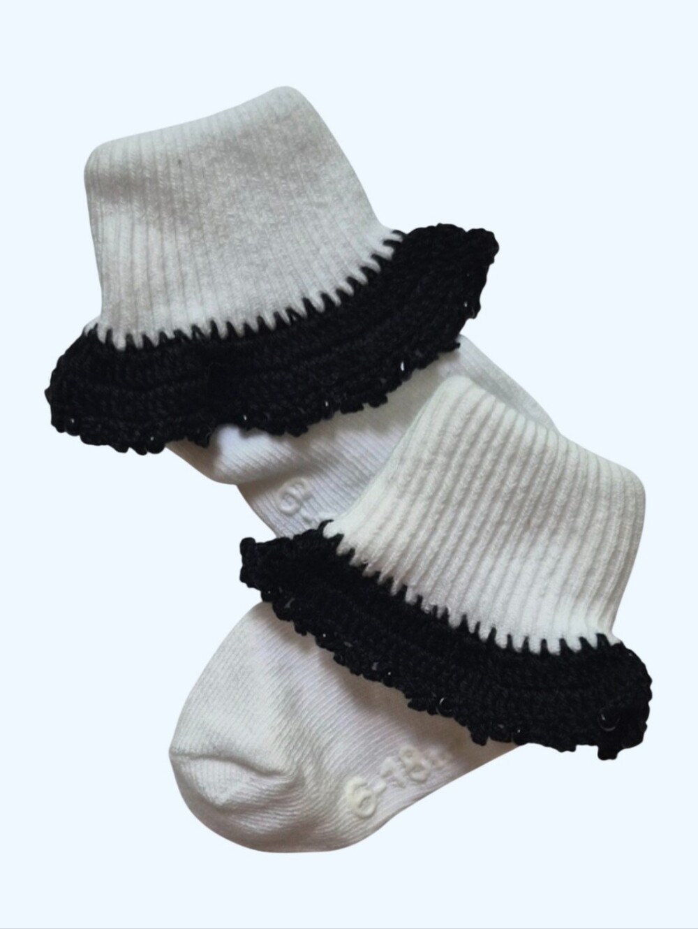 Black Fancy Baby Bobsy Socks Handmade Crocheted-Size 18-36M